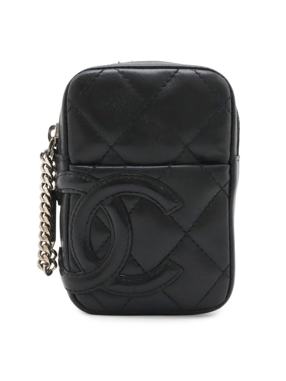 Chanel Cambon Line Black Pink Leather Pouch